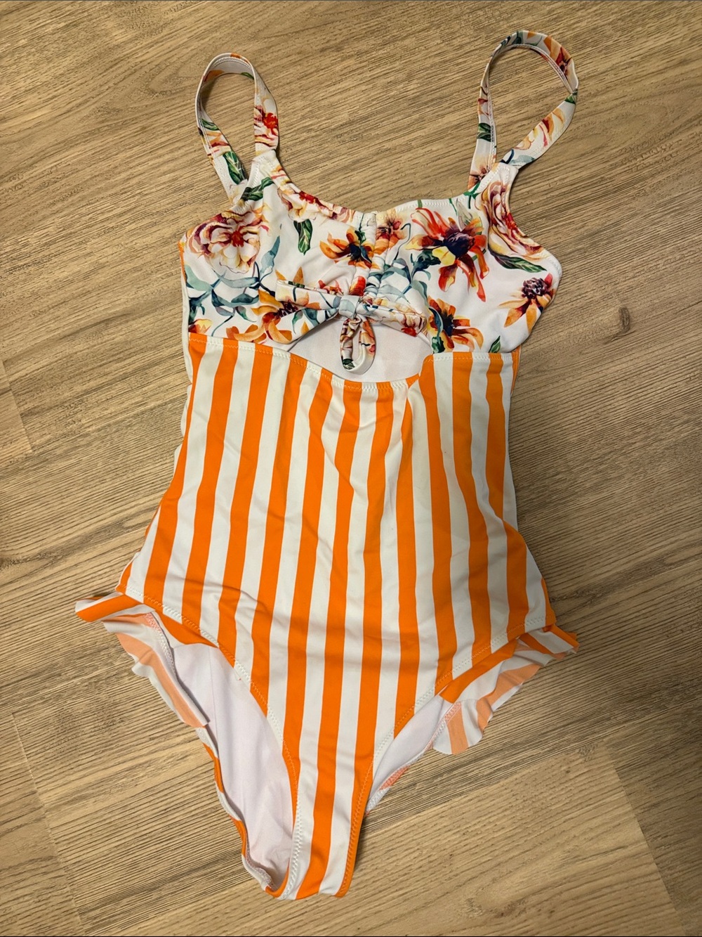 Cupshe Orange & Floral Cutout One-Piece Swimsuit